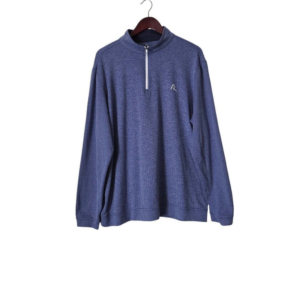 Rhoback Mens XXL Blue Herringbone Jacquard Performance Golf Quarter Zip Pullover